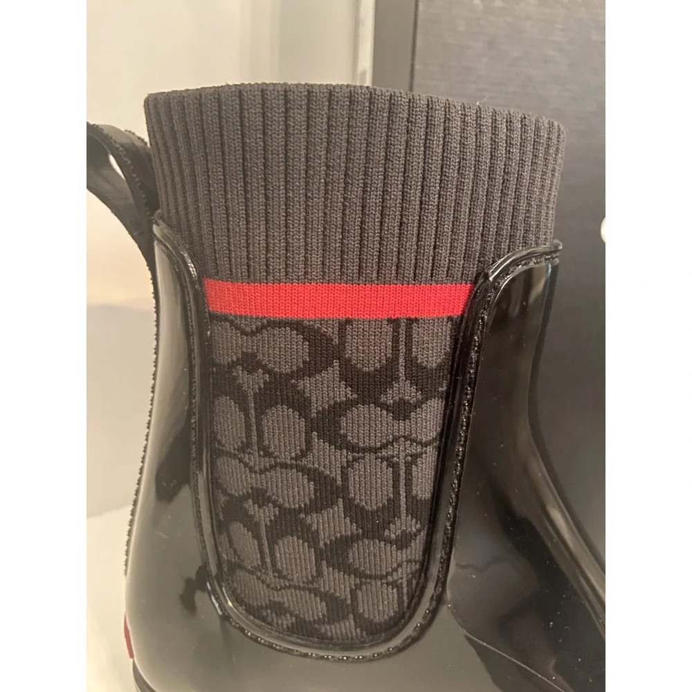 COACH Women's Waterproof Short Logo Stretch Pull‑On Ankle Rain Booties Size 8
